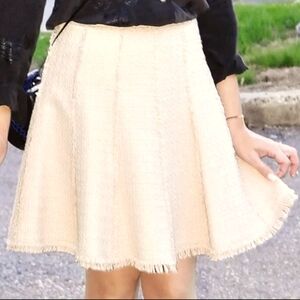 Rebecca Taylor Peach Tweed Twirl Godet Fringe Mini Skirt Women's Sz 8 EUC